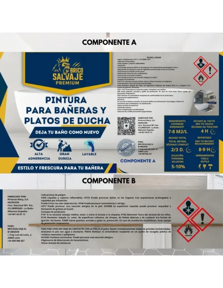Tinta para Banheiras e Bases de Chuveiro Brilhante 600+150 ML Bricosalvaje Premium