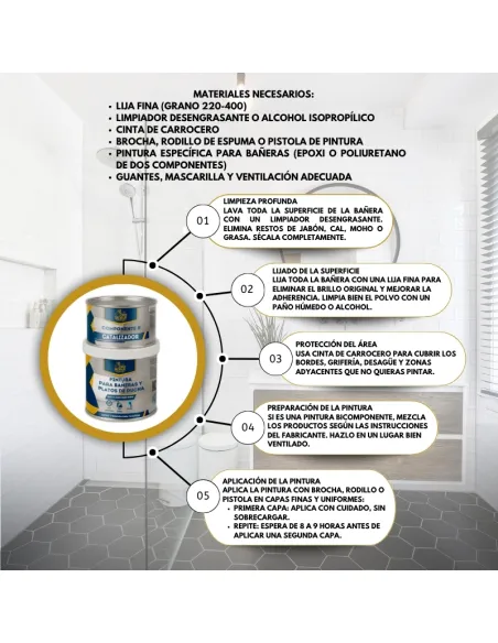 Tinta para Banheiras e Bases de Chuveiro Acetinada 600+150 ML Bricosalvaje Premium