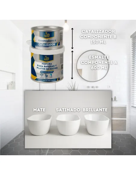 Pintura para Bañeras y Platos de Ducha Mate 600+150 ML Bricosalvaje Premium