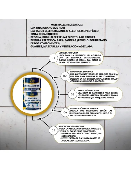 Pintura para Azulejos de Poliuretano MATE 600+150 ml Dos componentes