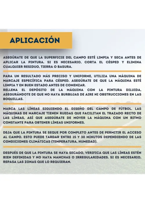 Aplicación de pintura para marcar líneas de campo de fútbol en césped natural