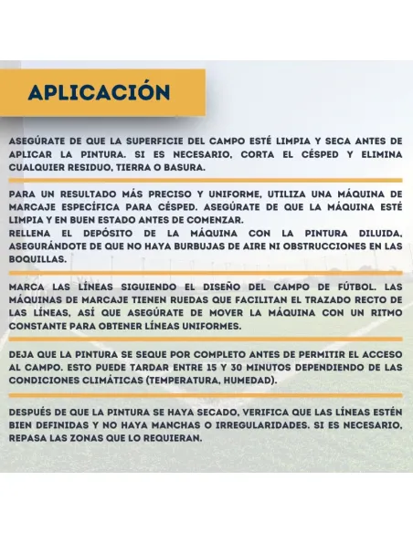 Aplicación de pintura para marcar líneas de campo de fútbol en césped natural