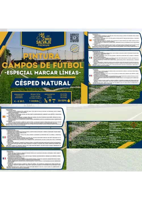 Campo de fútbol con líneas recién pintadas con pintura de marcaje deportivo
