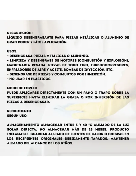 Petróleo Desengrasante para Metal y Aluminio