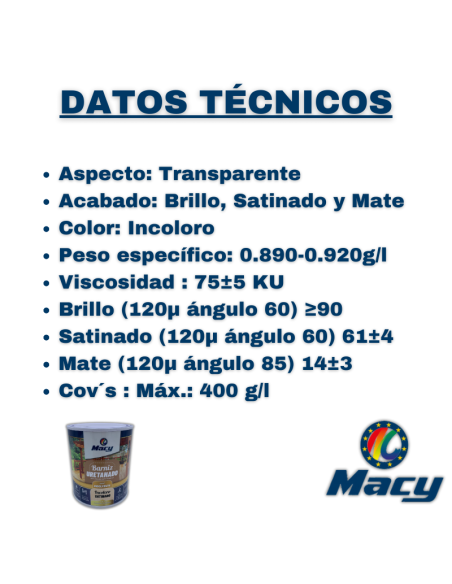 Datos técnicos Barniz Uretanado Satinado