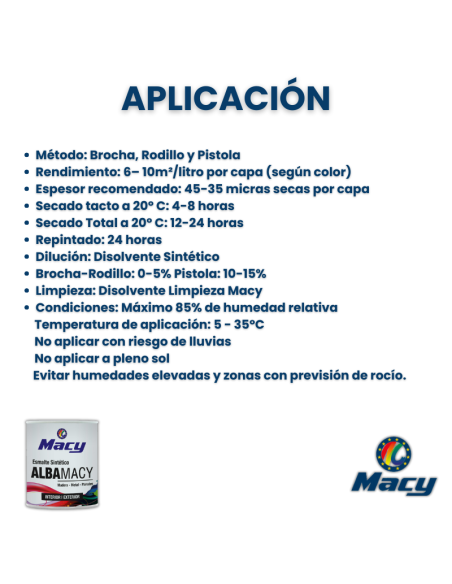 Esmalte Sintético Brillante Alba-macy | Interior/Exterior | Buena Adherencia | Fácil Aplicación