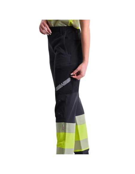 Pantalón de trabajo gris oscuro, negro y amarillo AV