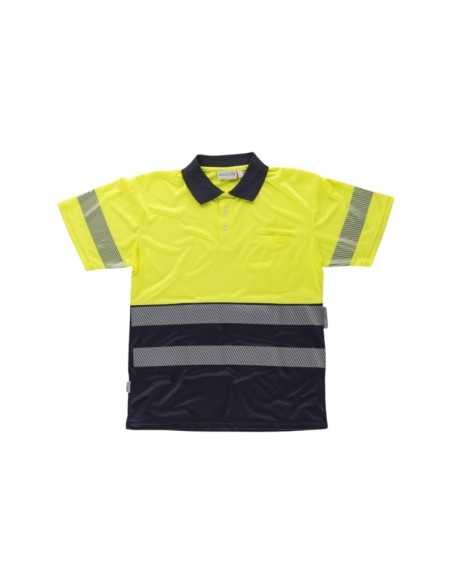 Polo combinado alta visibilidad manga corta con cintas reflectantes discontinuas.