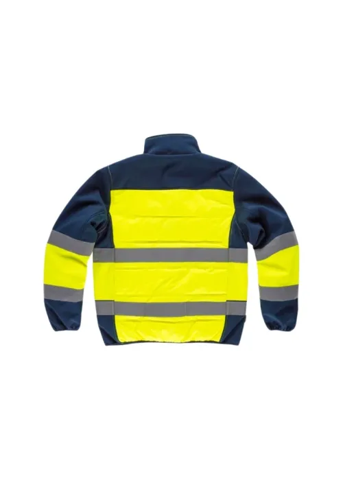 Chaqueta acolchada de alta visibilidad, combinada con Workshell y cintas inclinadas.