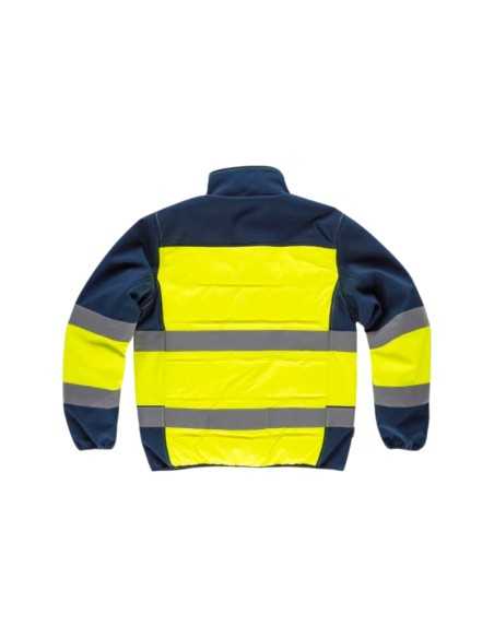 Chaqueta acolchada de alta visibilidad, combinada con Workshell y cintas inclinadas.