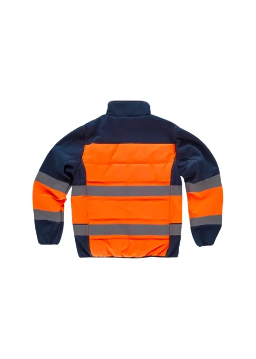 Chaqueta acolchada de alta visibilidad, combinada con Workshell y cintas inclinadas. Chaqueta acolchada de alta visibilidad, combinada con Workshell y cintas inclinadas.