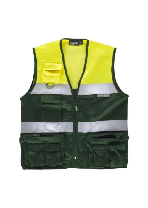 Chaleco Safari Bicolor con Cintas de Alta Visibilidad y Multibolsillos