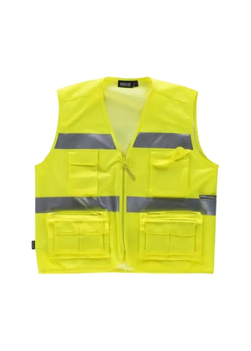 Chaleco tipo safari multibolsillo, con dos cintas reflectantes Chaleco tipo safari multibolsillo, con dos cintas reflectantes