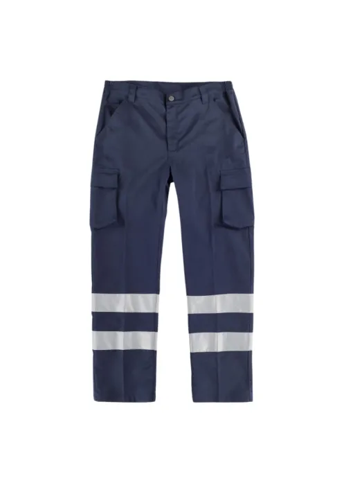 Pantalón elástico, multibolsillos, 2 cintas reflectantes.