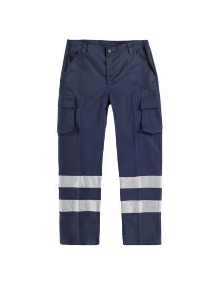 Pantalón elástico, multibolsillos, 2 cintas reflectantes.