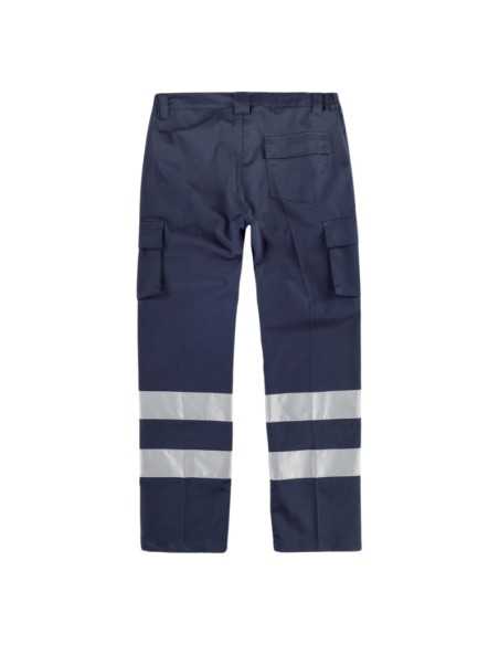 Pantalón elástico, multibolsillos, 2 cintas reflectantes.