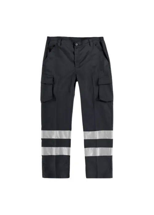 Pantalón elástico, multibolsillos, 2 cintas reflectantes.