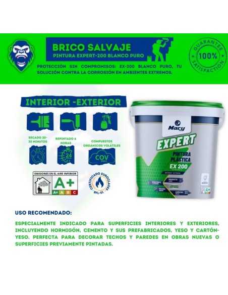 EX-200 Expert Blanco Puro: Pintura Plástica Mate de Primera Calidad de Macy